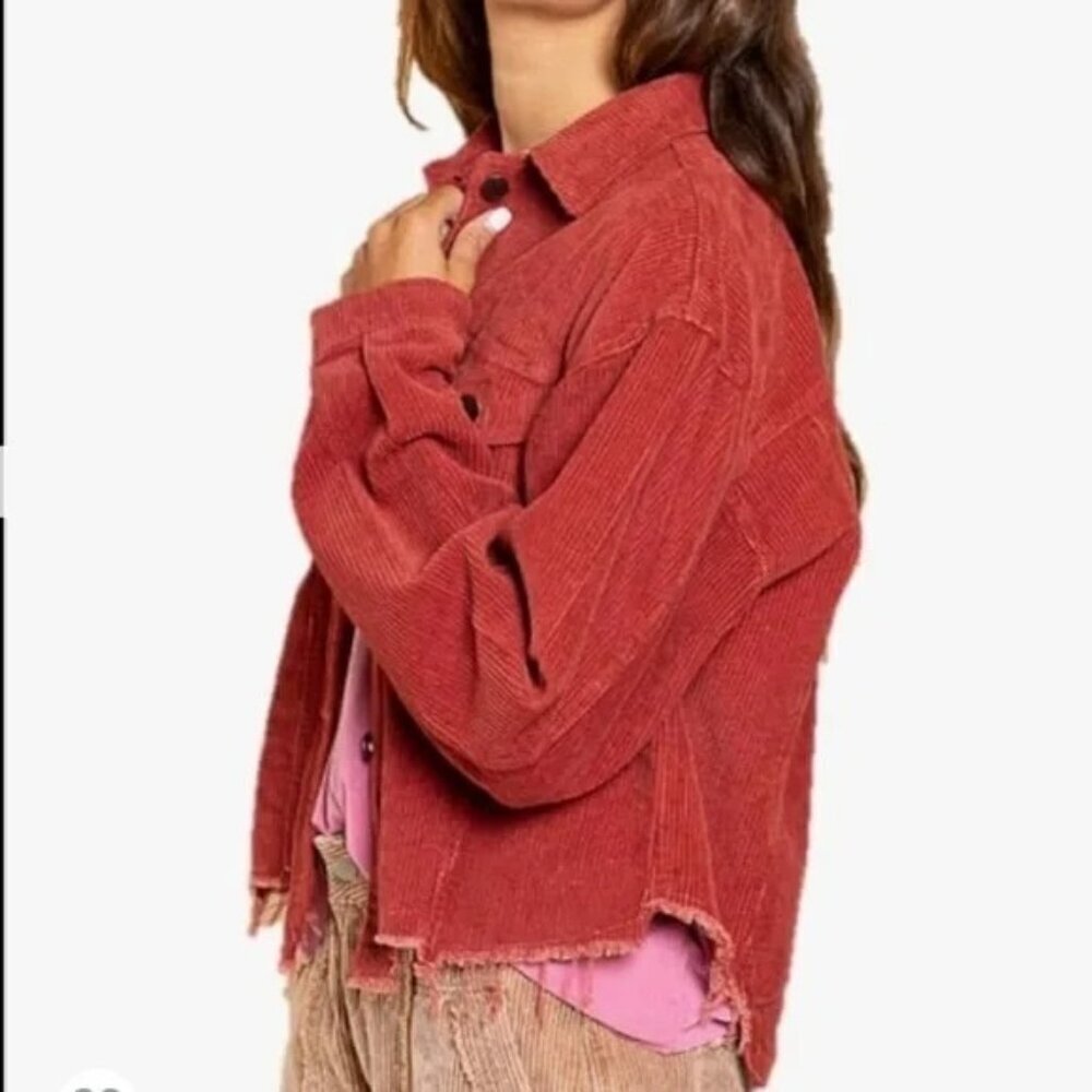 POL Dried Tomato Corduroy Shirt Shacket Jacket Mineral Washed Cropped New